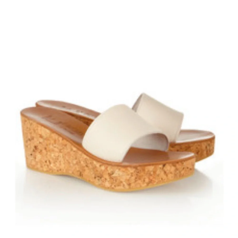 K Jacques St Tropez Kirielle Leather And Cork Wedge Slides